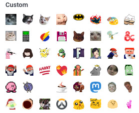 Tablica niestandardowych emoji dostępnych na ekranie wyboru.