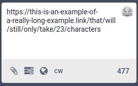 Links must start with http(s):// and are counted as 23 characters regardless of length.